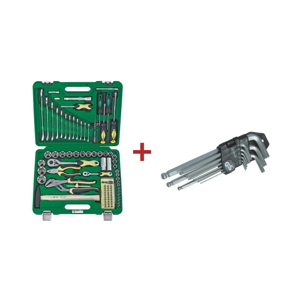 Набор инструмента 90 предметов + набор шестигранников НШ-10 Г-образных ...