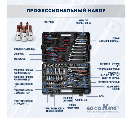 Набор инструментов для автомобиля GOODKING 1/4" 1/2" 128 предметовM-10128