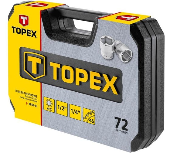 Головки сменные 72 шт. (1/4", 1/2", CrV) TOPEX 38D643