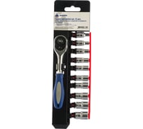 Набор торцевых головок с трещоткой 1/4", 4-13мм, 11шт МАСТАК 0-2011H