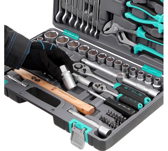 Набор инструментов STELS 1/2", 1/4", CrV, пластиковый кейс, 76 предметов 14104