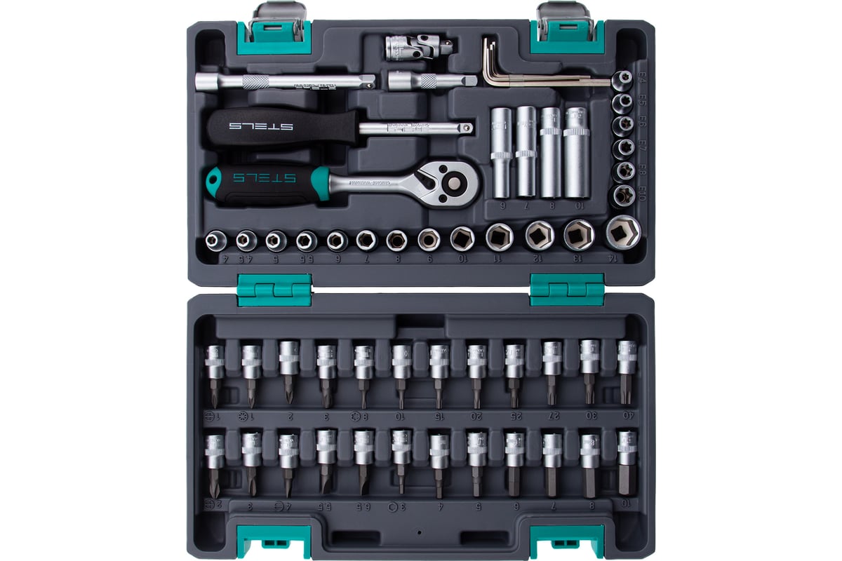 Набор инструментов STELS 1/4 CrV пластиковый кейс 57 предметов 14101 -  выгодная цена, отзывы, характеристики, фото - купить в Москве и РФ