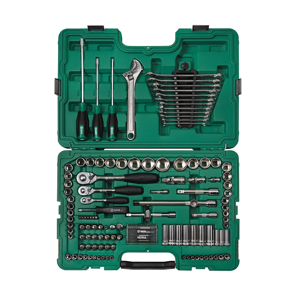 Наборключейиторцевыхголовокметрическихидюймовыхиз124пр.SATAподворотки1/4,3/8и1/2дюймаS09014