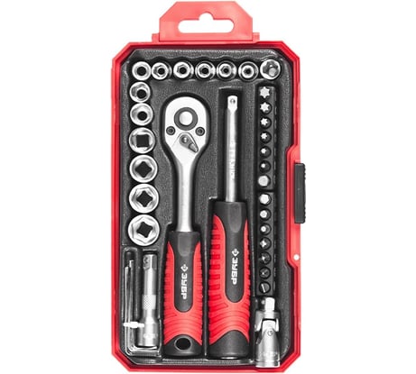 Набор торцовых головок МАСТЕР (35 предметов; 4-13 мм; FLANK 1/4"; Cr-V) Зубр 27642-H35