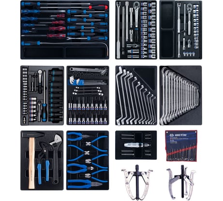 Набор инструментов для тележки (10 ложементов, 204 предмета) KING TONY 946-100MRD-MT