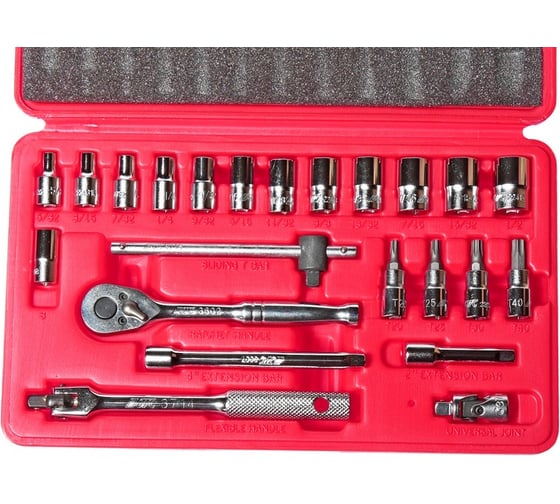 Набор шестигранных торцевых головок и насадок 1/4" 5/32"-1/2", Т20-Т40 в кейсе 23шт JTC-H223S
