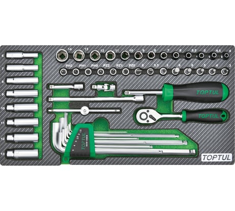 Набор головок и аксессуаров TOPTUL 1/4", 50 предметов в мягком ложементе GEA5004