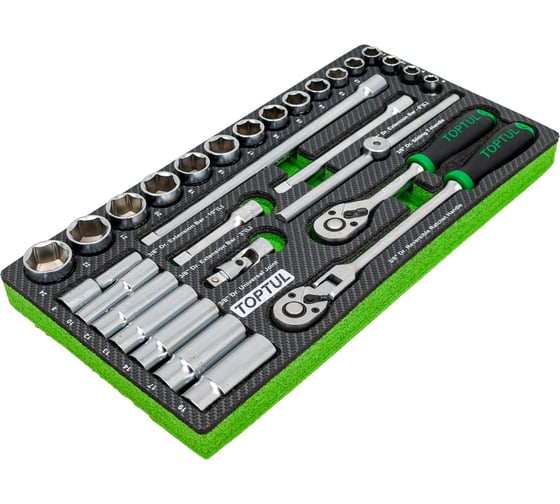 Набор головок и аксессуаров TOPTUL 3/8", 30 предметов в мягком ложементе GEA3005