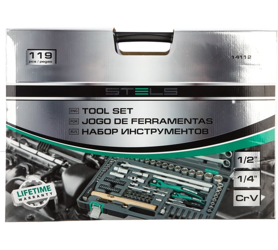 Набор инструмента 1/4", 1/2", CrV, S2, усиленный кейс, 119шт STELS ...