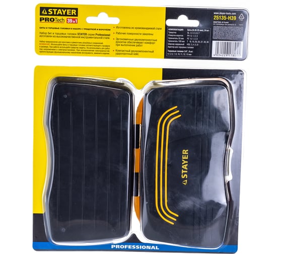 Биты и торцовые головки с трещоткой и воротком 39шт STAYER PROFI 25135-H39