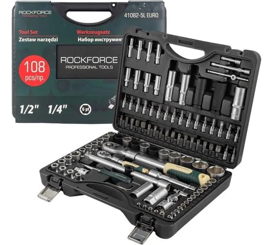 Набор инструментов Rockforce 1/2", 1/4"DR 6-гранных 108 предметов RF-41082-5L EURO(51643) 1