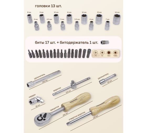 Набор инструментов Rockforce 1/4" DR с 6-гранными головками 38 предметов RF-2382-5(51308)