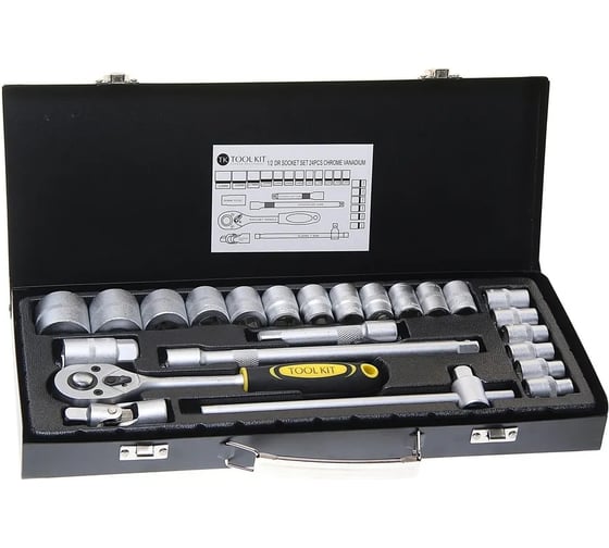 Набор торцевых 6-гранных головок TOOL KIT 1/2" DR 24 предмета, металлический кейс ER-TK4024 1