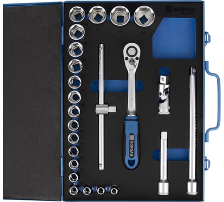 Набор торцевых 6-гранных головок 1/2" NORGAU 24 предмета с аксессуарами N1924-S832 063793024