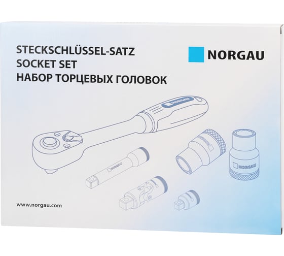 Набор торцевых 6-гранных головок 1/2"-1/4" NORGAU 58 предметов с аксессуарами N192058-S432 063793432