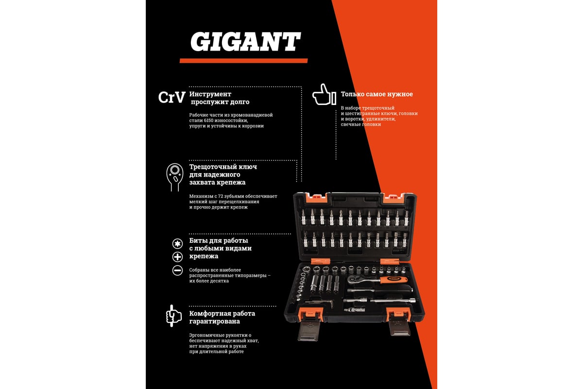 Набор инструментов Gigant 57 предметов GAS 57 - выгодная цена, отзывы,  характеристики, 1 видео, фото - купить в Москве и РФ