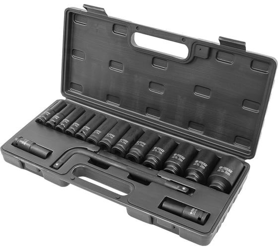 Набор глубоких ударных головок с Г-образным воротком Forsage 1/2''15+1пр.(6-гр) в кейсе F-4166A-5MPB(54602)