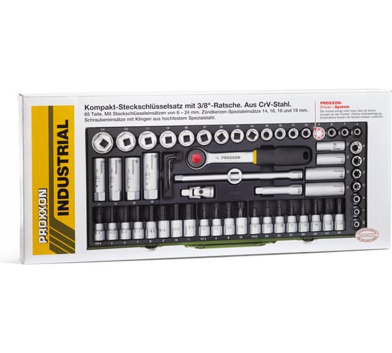 Компактный набор с трещоткой Proxxon 3/8", 65 поз. 23112