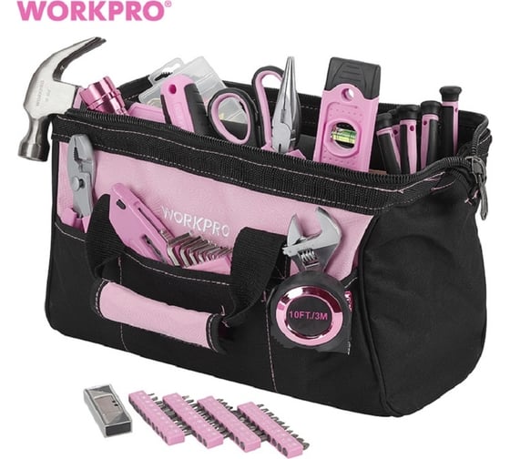 Набор инструментов WORKPRO Pink Lady для домашнего ремонта, c сумкой для хранения WP206801