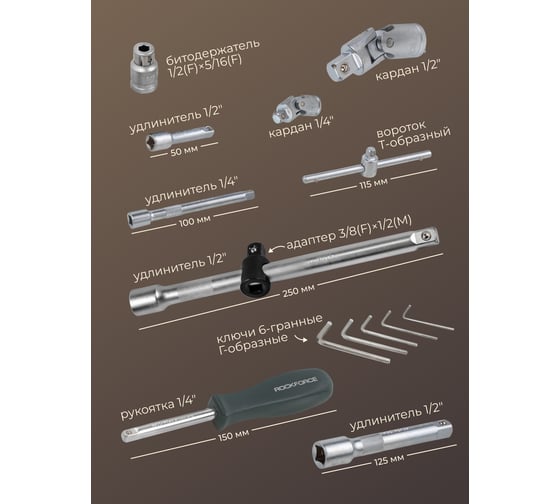 Набор инструментов Rockforce 108 предметов 1/4", 1/2" 6 граней RF-41082-5LNEW(53000)