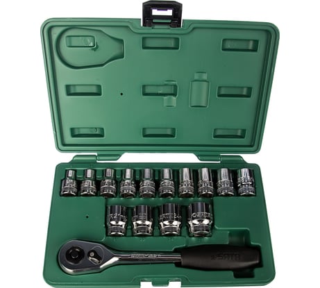 Набор метрических головок с принадлежностями 1/2, 15 предметов Sata 08005ME