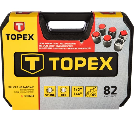 Сменные головки 1/4, 1/2, 82 шт TOPEX 38D694