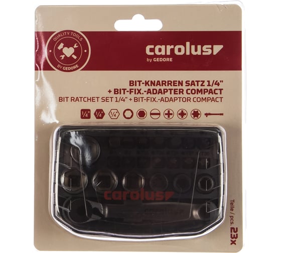 Набор 1/4 дюйма с битами, Fix-Адаптер compact 23 шт Carolus 2978091