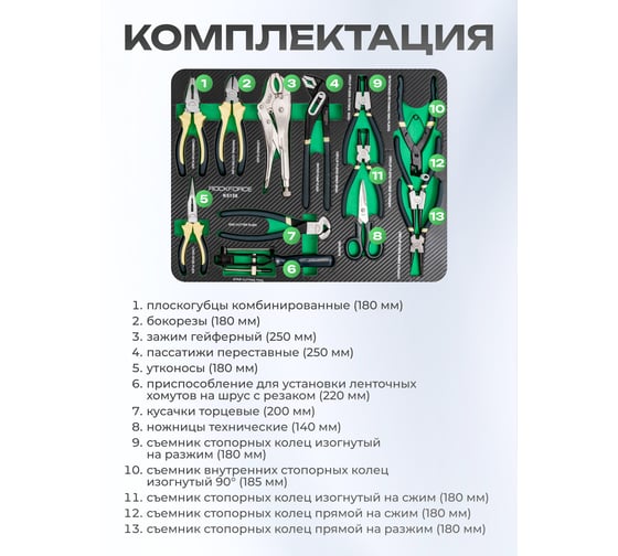 Набор шарнирно-губцевого инструмента Rockforce 13пр., в ложементе RF-K5136(51386)