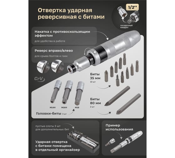 Набор отверток и бит Rockforce 119 предметов в ложементе RF-K21192(51384)
