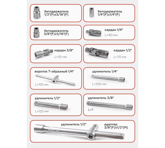 Набор инструментов Forcekraft 172 предмета, 1/4", 3/8", 1/2" 6гр, FK-41723-5(51889)