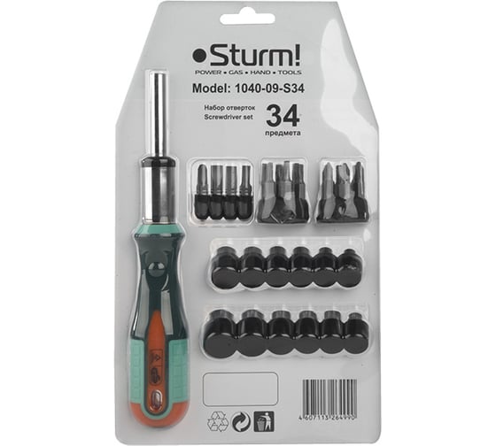 Набор отверток с адаптером-рукояткой Sturm 1040-09-S34