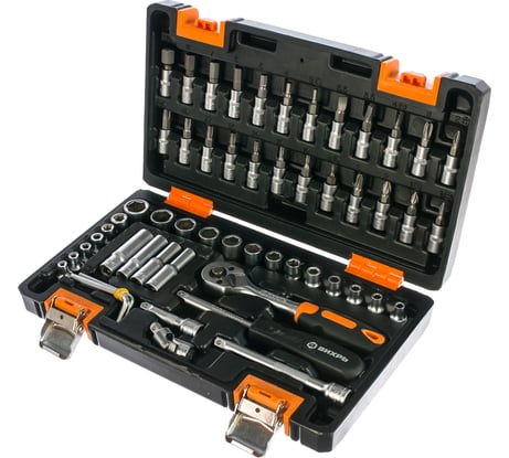 Набор инструментов 1/4 дюйма, CrV, пластиковый кейс 57 предмета Вихрь 73/6/7/2