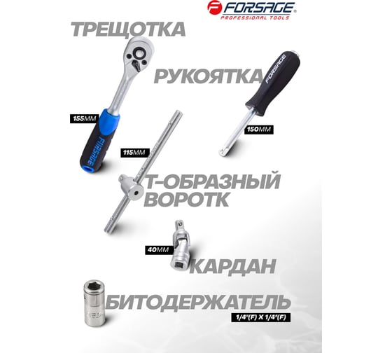 Набор инструментов Forsage 62пр, 1/4" 6гр, F-2622-5(51890)