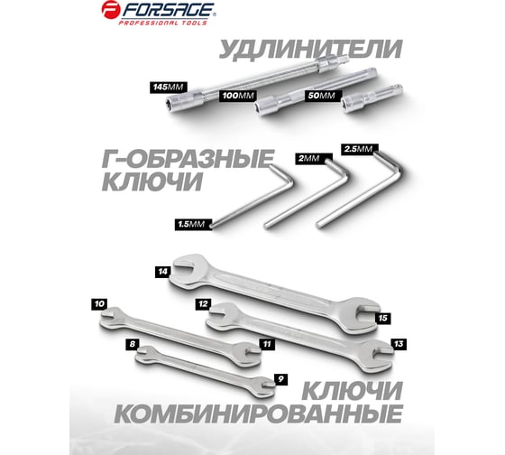 Набор инструментов Forsage 62пр, 1/4" 6гр, F-2622-5(51890)