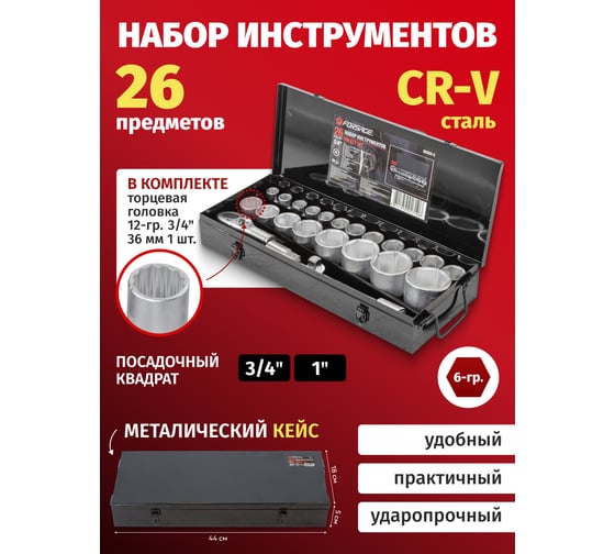 Набор инструментов Forsage 3/4 ", 26 пр, 6гр, F-68263-5(51901)
