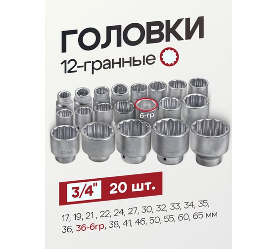 Набор инструментов Forcekraft 26пр. 3/4" (12гр.) FK-68262-9(56221)