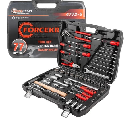 Набор инструментов Forcekraft 77пр. 1/4", 1/2" (6гр.)(4-32мм) FK-4772-5(56417)