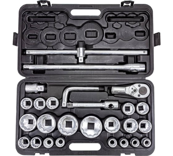 Набор инструментов Forsage f-68262-9 ударных 26пр, 3/4'' 1'' (12гр.), (17,19,21,22,24,27,30,32,33,34,35,36,36-6гр,38,41,46,50мм,1'':55,60,65мм),в кейсе f-68262-9 56224 F-68262-9(56224)