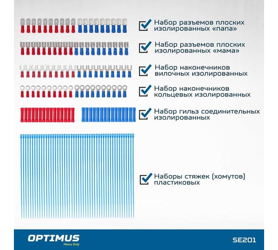 Набор для обжима с клещами и клеммами Optimus 201 пр, обжимка контактов hd SE201