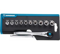 Набор торцевых головок, трещотка 120 зубьев, 12 предметов GROSS 14141