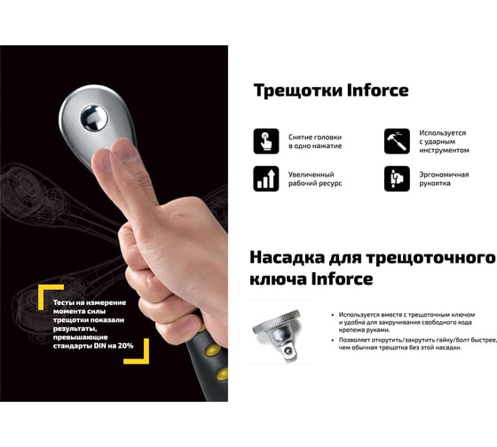 Набор инструментов 18 предметов 1/4" Inforce, Сталь Cr-V, Профессиональный, 06-07-13