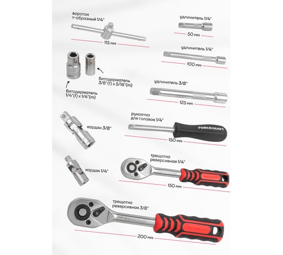 Набор инструментов Forcekraft 108 пр. 1/4" 3/8"(6гр.)(4-22мм)  fk-41082-5ds-м 52659 FK-41082-5DS-м(52659) FK-41082-5DS(52659)