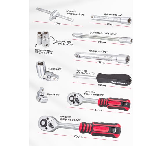 Набор инструментов Forcekraft 82 пр. 1/4" 3/8"(6гр.)(4-22мм) FK-4821-5DS(52660)