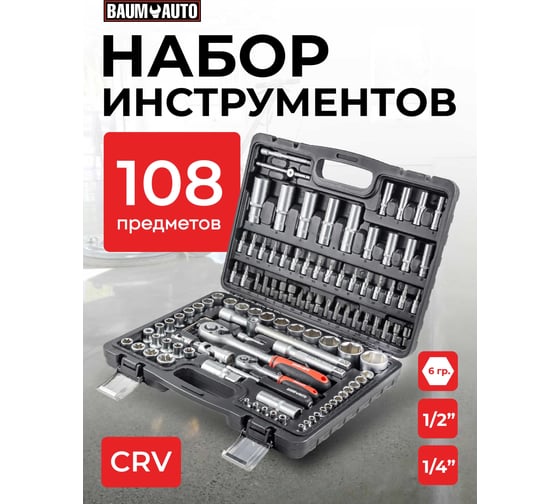 Набор инструмента BaumAuto 108пр. 1/2",1/4" 6гр. 4-32мм BM-41082-5(16725)