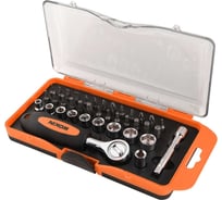 Трещотка с битами и торцовыми головками Wokin 1/4", SL, PH, PZ, TX, HEX, 1/4" 5-13 мм, удлинитель 3", адаптер для бит 1/4" 1352712