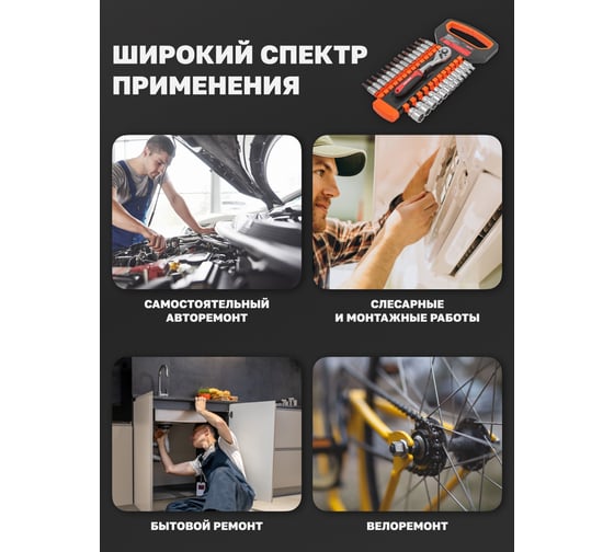 Набор инструментов BaumAuto головки с трещоткой, 1/4", 27 предметов BM-027-5MSA(54785)