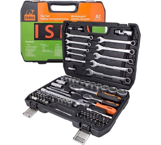 Набор инструментов ISMA 1/4", 1/2", 6гр., 4-32 мм, 82 предмета 4821-5(50773) ISMA-4821-5(50773)