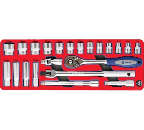 Набор торцевых головок 3/8” с принадлежностями, ложемент, 22шт МАСТАК 5-003222