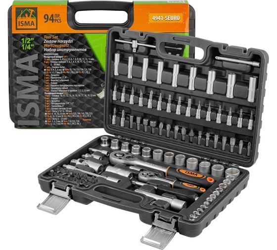 Набор инструментов ISMA 1/4", 1/2", 6 гр., 94 предмета ISMA-4941-5EURO(51376)