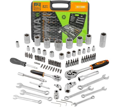 Набор инструментов ISMA 1/2", 1/4", 6 гр., 82 предмета ISMA-4821-5EURO(51375)